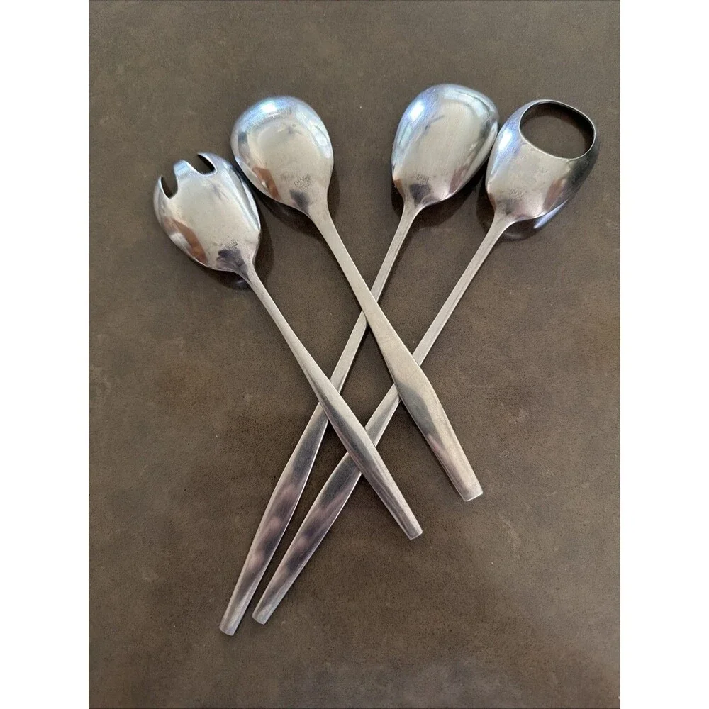 4 Dansk VARIATION V Serving Fork Spoon Spork Set Satin Denmark + Japan MCM